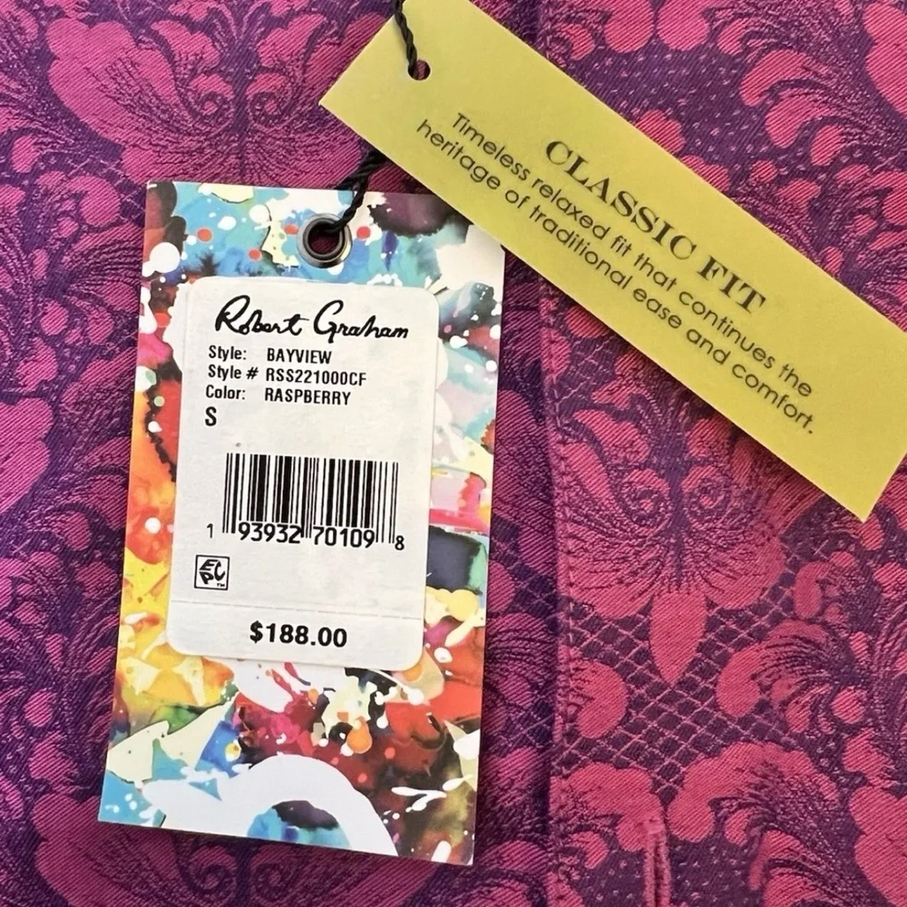 Robert Graham Bayview Classic Fit Shirt Mens Small Raspberry Paisley Button NWT - Picture 3 of 8